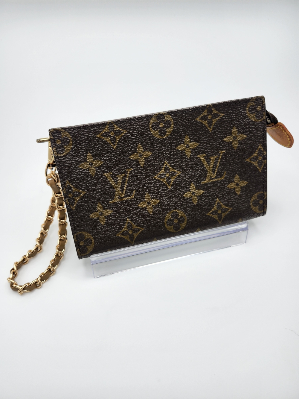 Authentic Preloved Louis Vuitton Brown Monogram Poche Toilette Chain Wristlet - Picture 3 of 13
